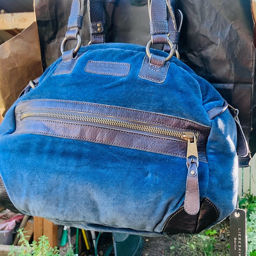 Liebeskind Blue Velvet & Leather Designer Purse